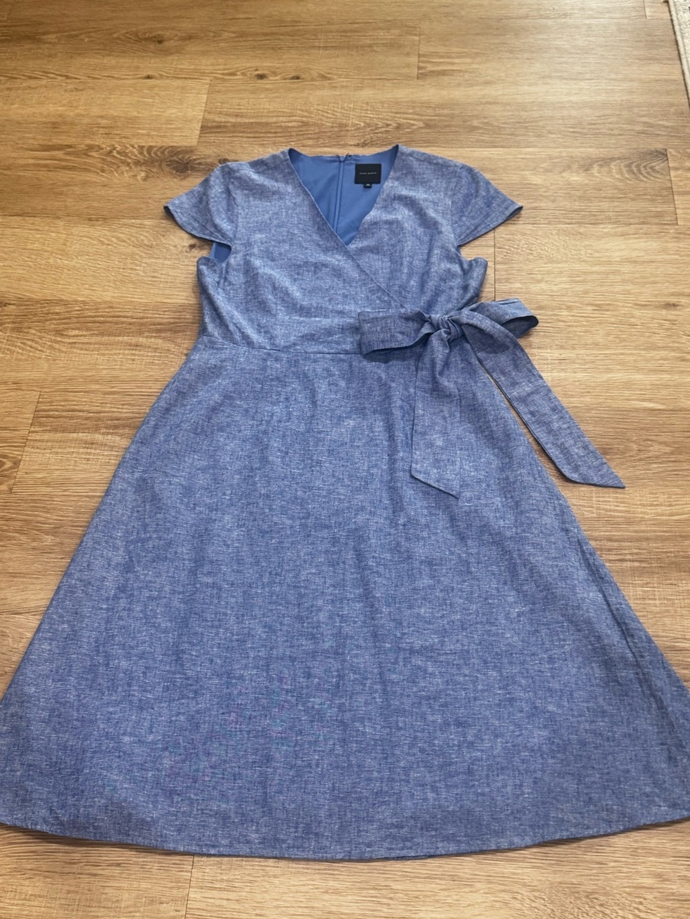 Alex Marie Blue Linen Blend Wrap Dress Size 10 Tie Waist Fit & Flare Midi